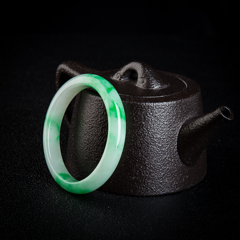 缅甸糯种飘翠翡翠贵妃镯-红掌柜