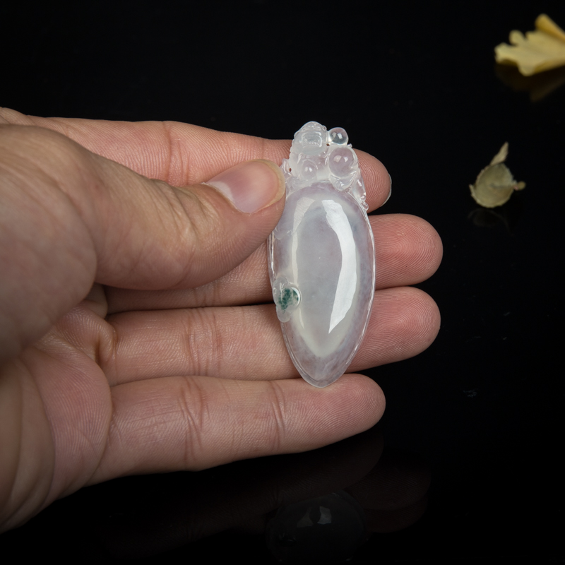 缅甸糯冰种飘花翡翠福寿吊坠-红掌柜