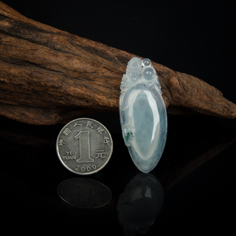 天然糯冰种飘花翡翠福寿吊坠-红掌柜