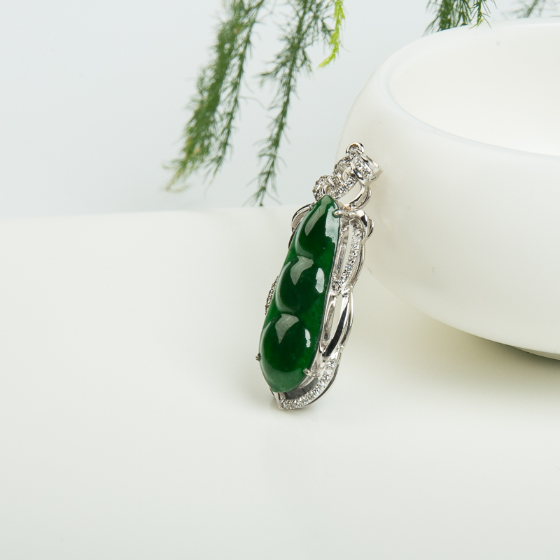 缅甸糯种翠绿翡翠连中三元吊坠-红掌柜