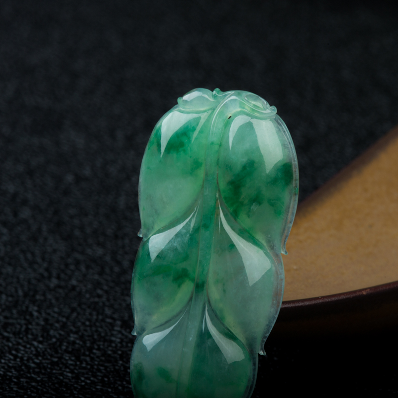 缅甸糯冰种飘花翡翠一叶知秋吊坠-红掌柜