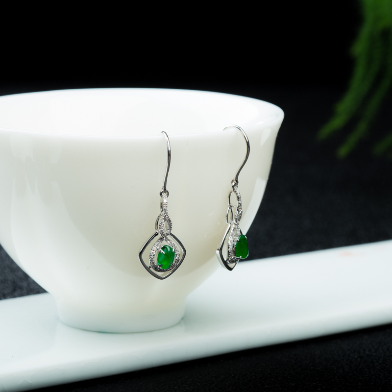 18K天然缅甸翡翠耳坠-红掌柜