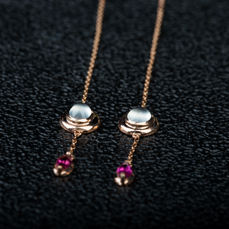 18K天然冰种翡翠耳坠-红掌柜