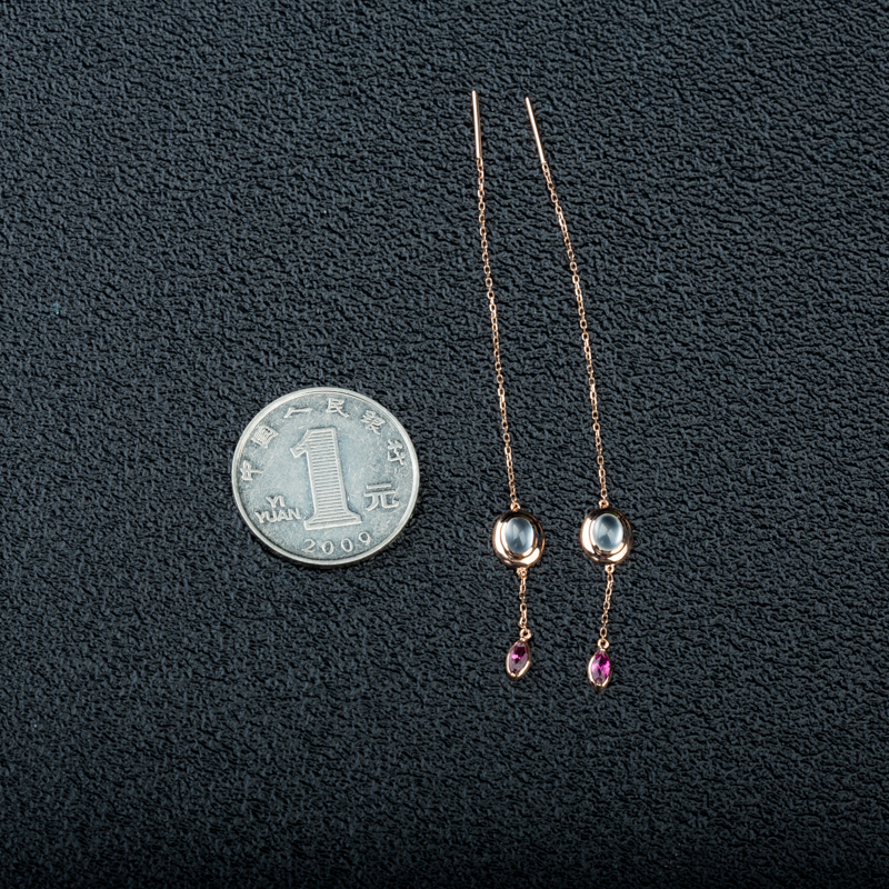 18K天然缅甸冰种翡翠耳坠-红掌柜