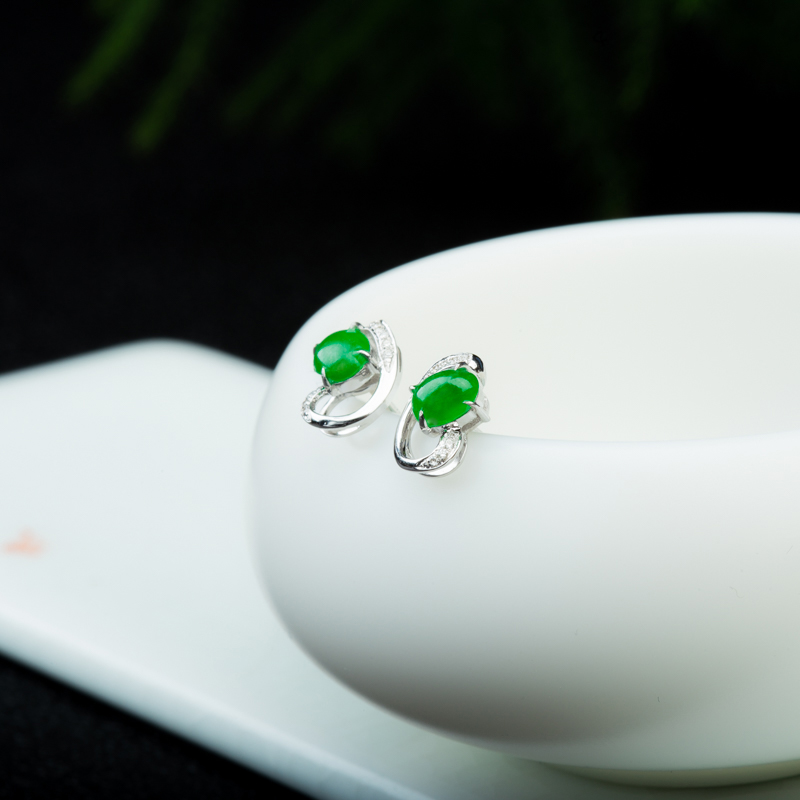 18K天然缅甸翡翠耳钉-红掌柜