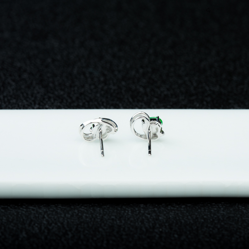 缅甸糯种翠绿翡翠耳钉-红掌柜