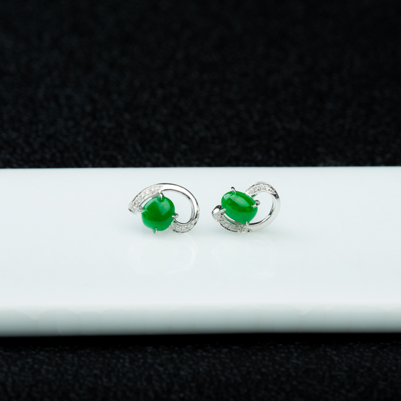 18K天然缅甸糯种翡翠耳钉-红掌柜