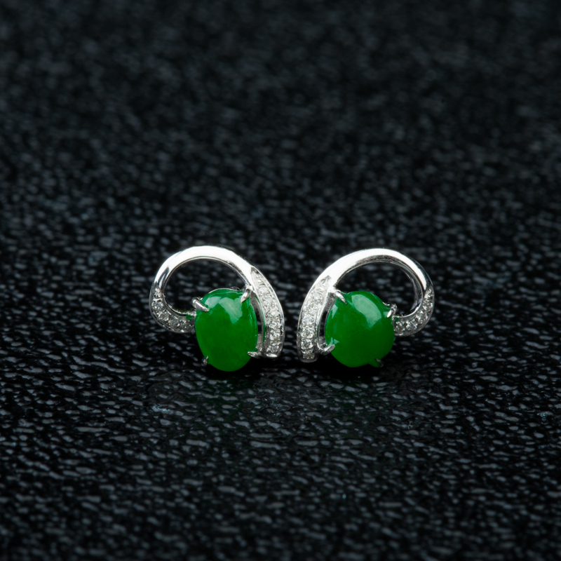 18K缅甸糯种翠绿翡翠耳钉-红掌柜