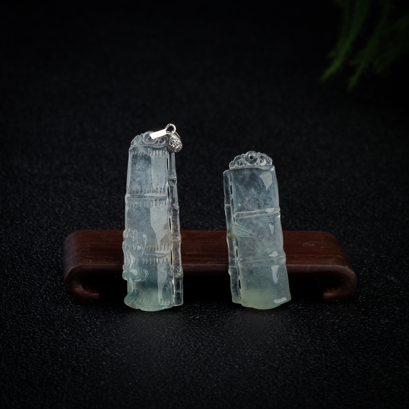 缅甸天然高冰种无色翡翠节节高升吊坠一对-红掌柜