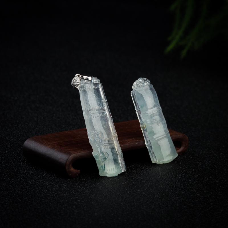 天然高冰种无色翡翠节节高升吊坠一对-红掌柜