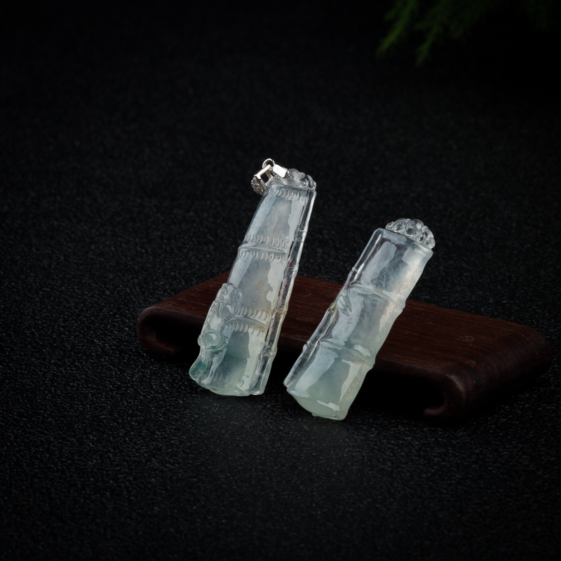 缅甸高冰种无色翡翠节节高升吊坠一对-红掌柜