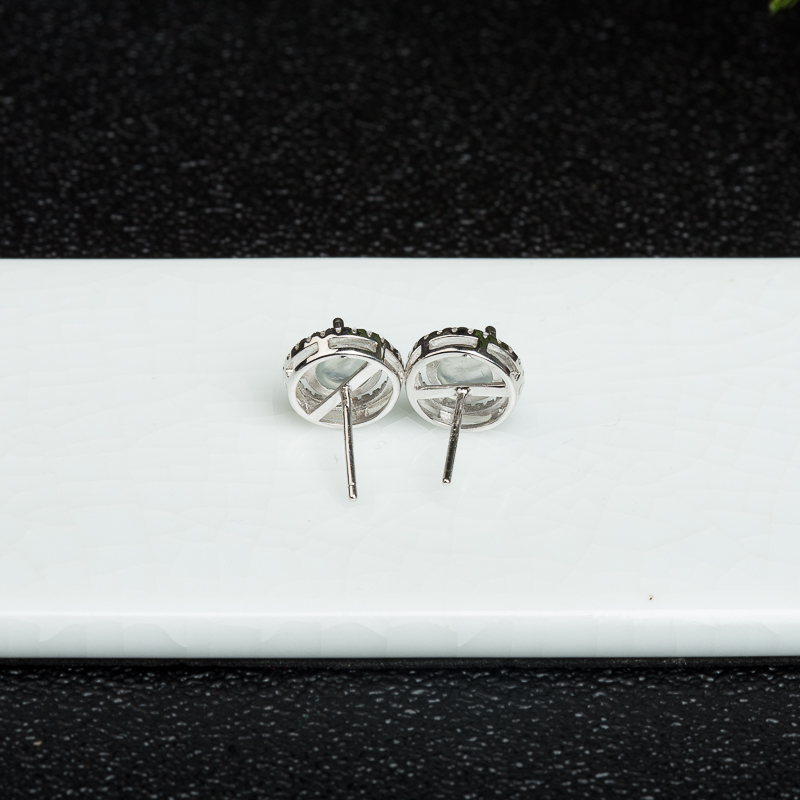 银镶天然缅甸翡翠耳钉-红掌柜