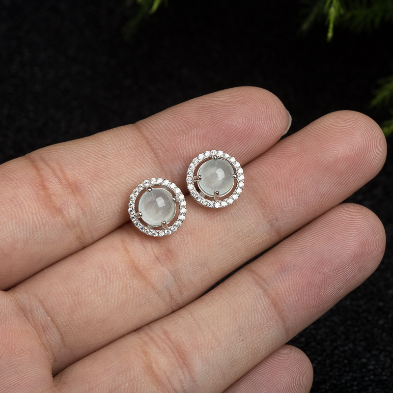 天然缅甸糯冰种翡翠耳钉-红掌柜