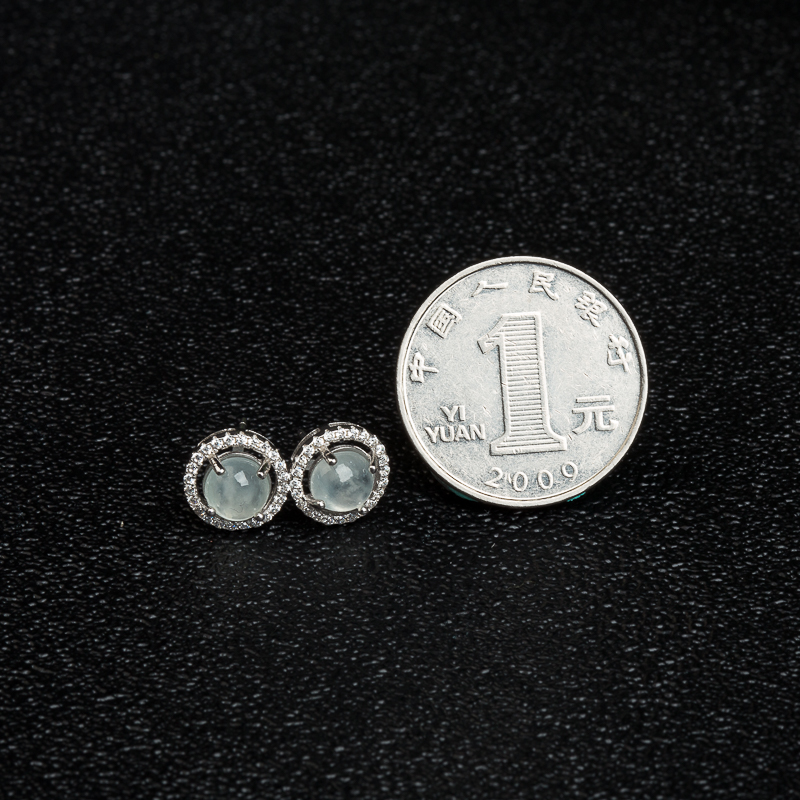 银镶天然缅甸糯冰种翡翠耳钉-红掌柜