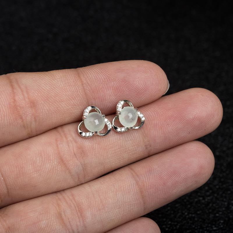 天然缅甸糯冰种翡翠耳钉-红掌柜