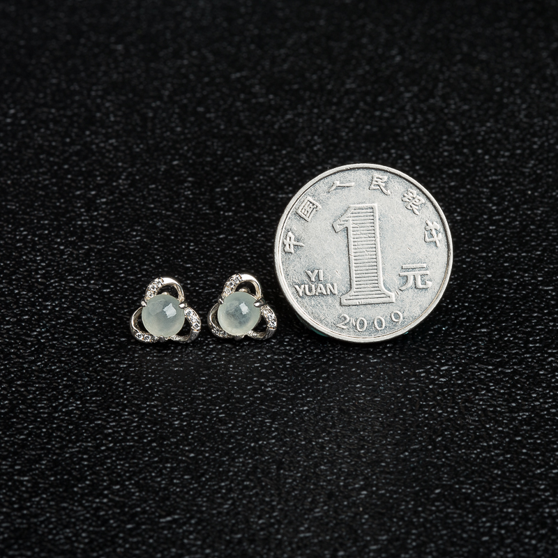 银镶天然缅甸糯冰种翡翠耳钉-红掌柜