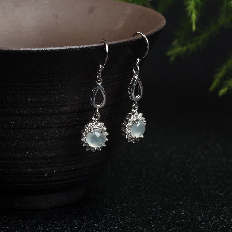 银镶翡翠耳坠-红掌柜