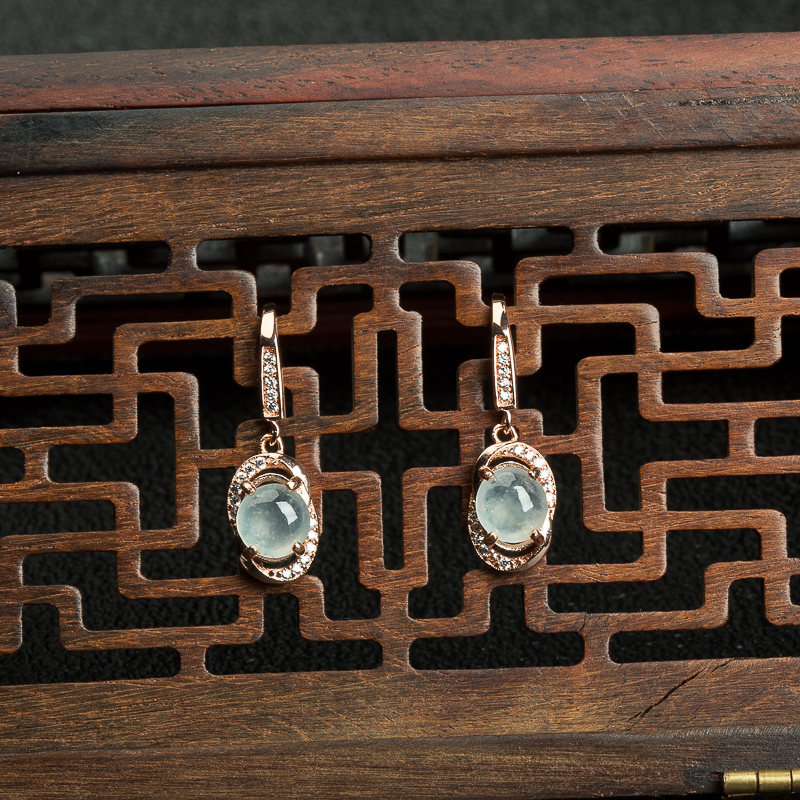 银镶天然糯冰种翡翠耳坠-红掌柜