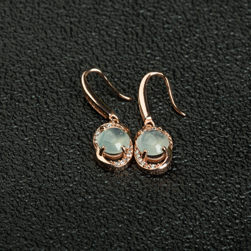 银镶缅甸糯冰种翡翠耳坠-红掌柜