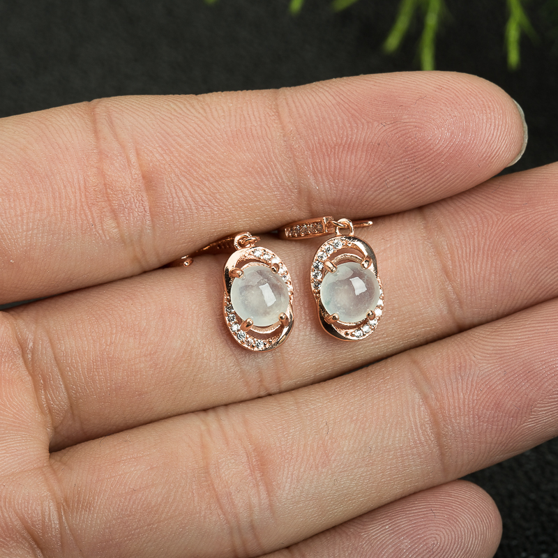 天然缅甸糯冰种翡翠耳坠-红掌柜