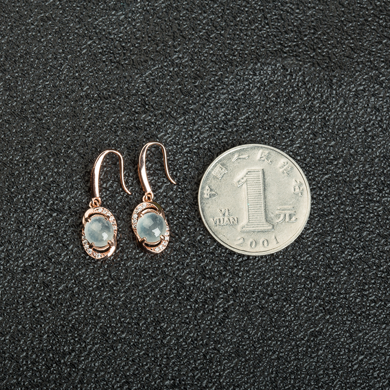 银镶天然缅甸糯冰种翡翠耳坠-红掌柜