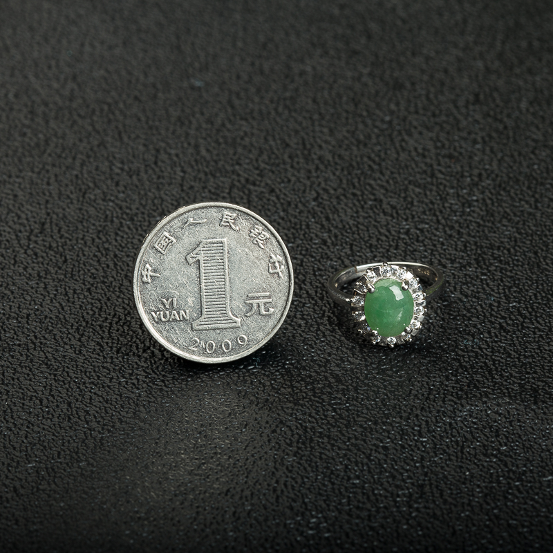 银镶天然缅甸糯种浅绿翡翠戒指-红掌柜