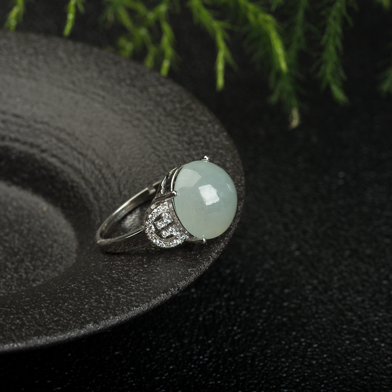 银镶天然缅甸翡翠戒指-红掌柜