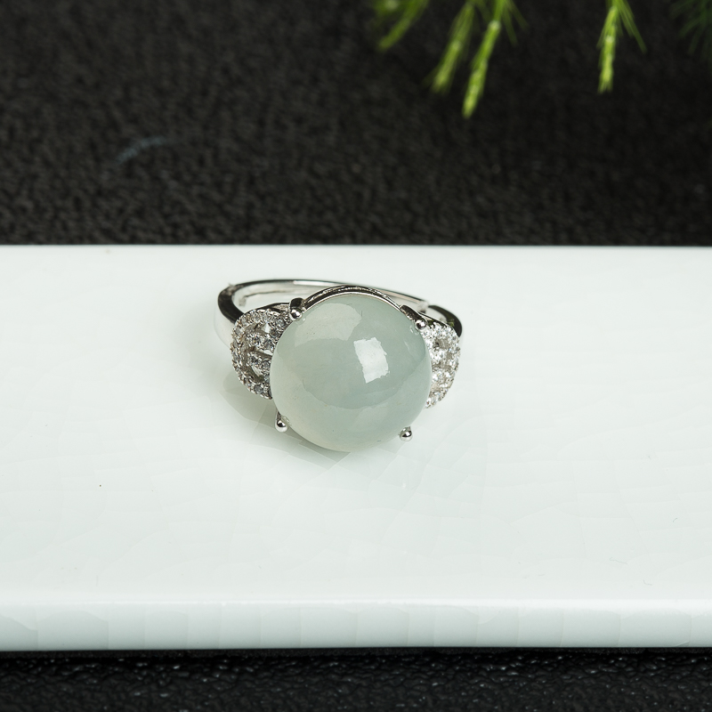 银镶缅甸糯种翡翠戒指-红掌柜