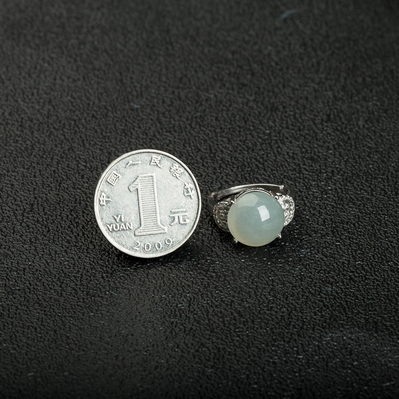 银镶天然缅甸糯种翡翠戒指-红掌柜