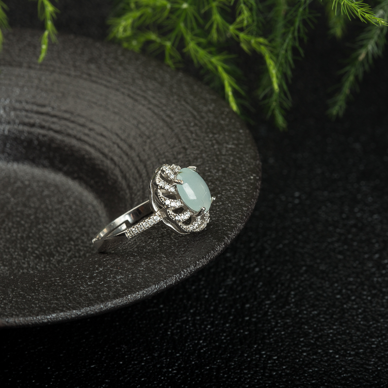 缅甸糯冰种翡翠戒指-红掌柜