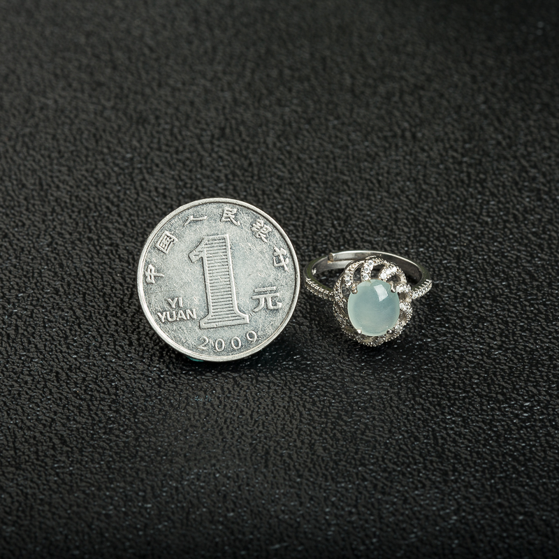 银镶天然缅甸糯冰种翡翠戒指-红掌柜