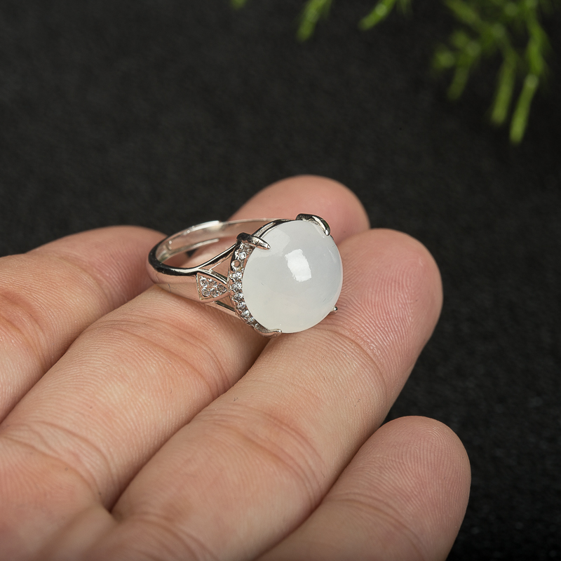 天然缅甸糯种翡翠戒指-红掌柜