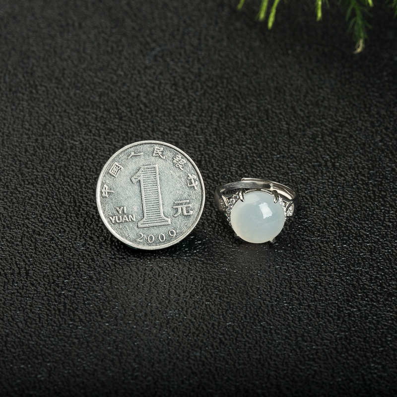 银镶天然缅甸糯种翡翠戒指-红掌柜