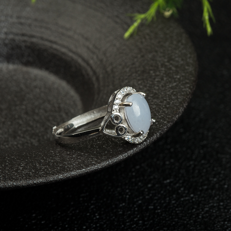 银镶天然缅甸糯种翡翠戒指-红掌柜