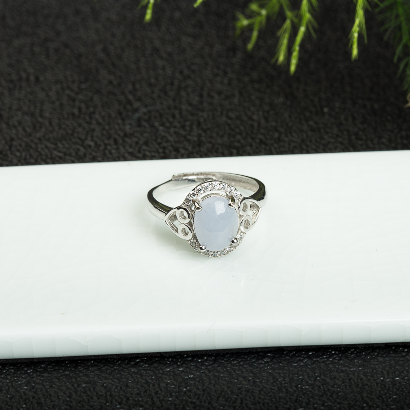 银镶缅甸糯种浅紫色翡翠戒指-红掌柜