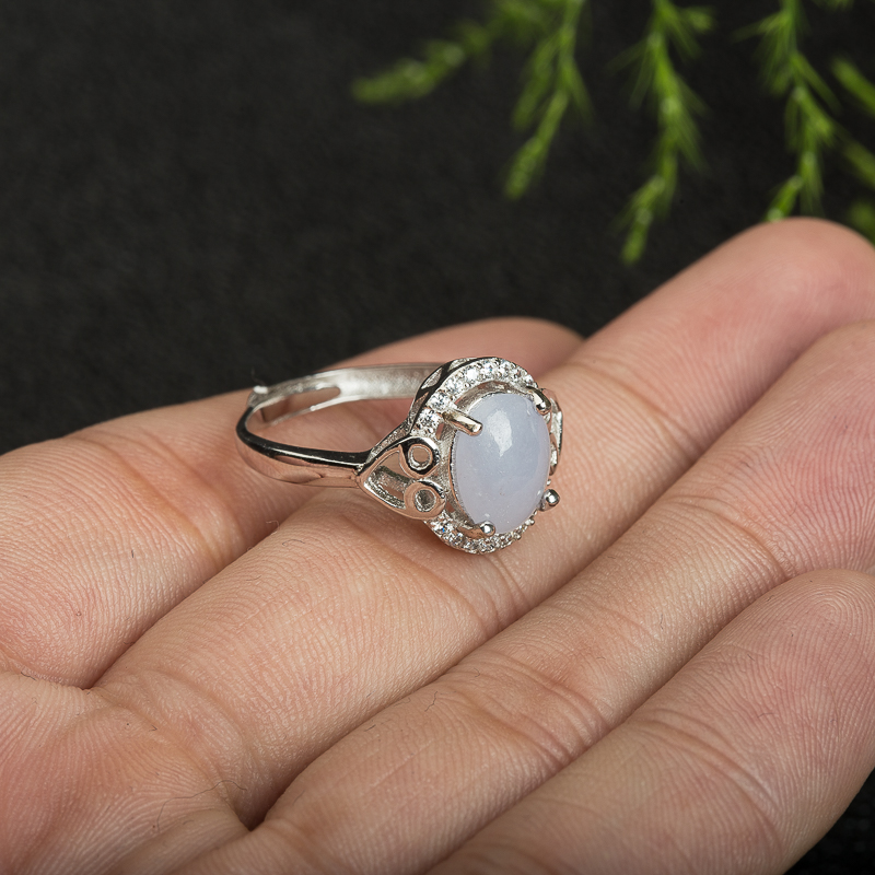 天然缅甸糯种浅紫色翡翠戒指-红掌柜