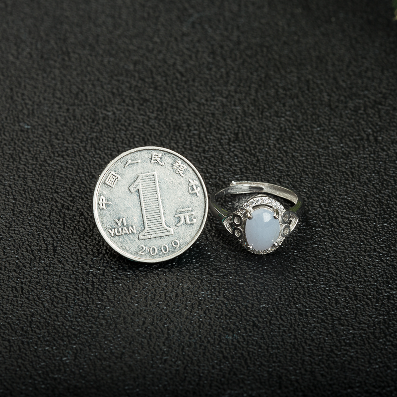 银镶天然缅甸糯种浅紫色翡翠戒指-红掌柜