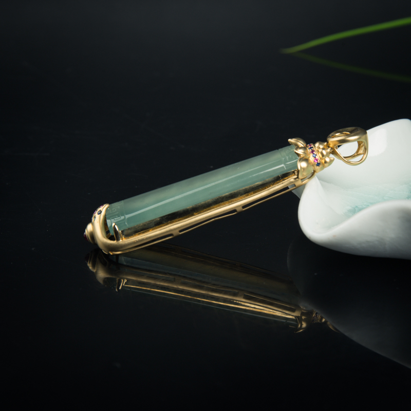 缅甸天然翡翠无事牌吊坠-红掌柜