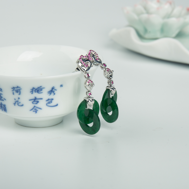 18k糯冰种深绿翡翠耳坠-红掌柜