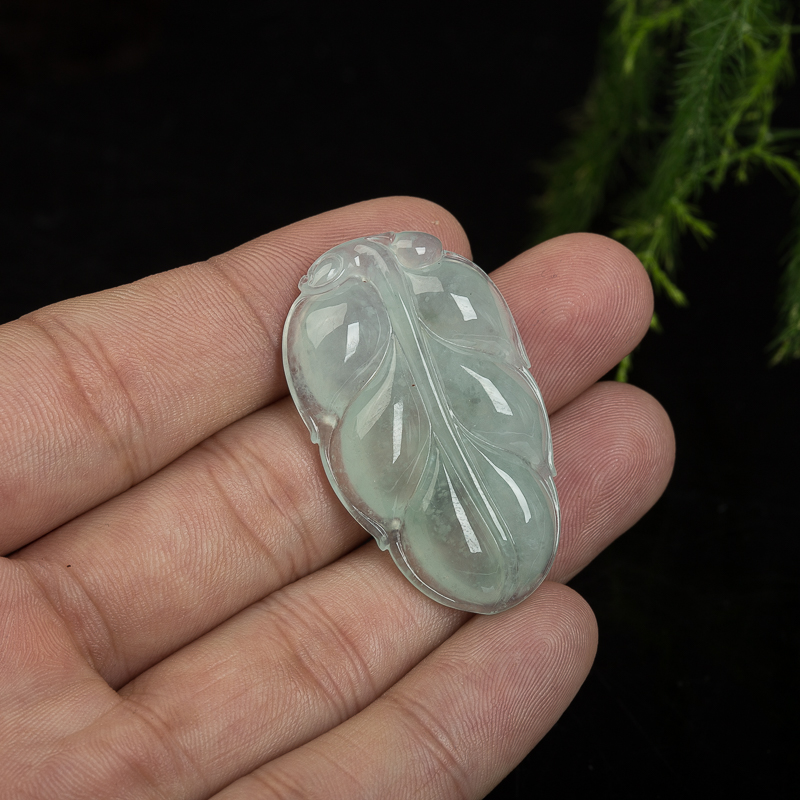 天然糯冰种蓝绿翡翠金枝玉叶吊坠-红掌柜