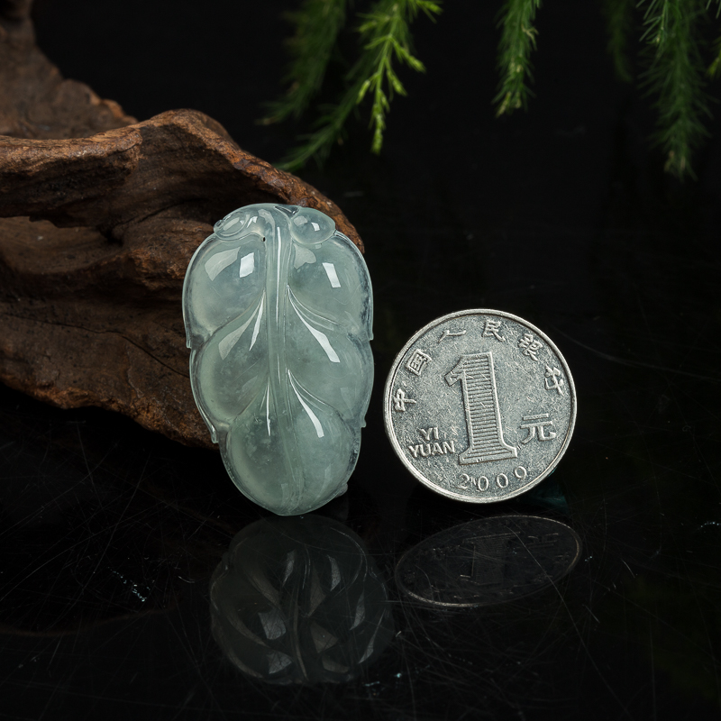 天然缅甸糯冰种蓝绿翡翠金枝玉叶吊坠-红掌柜