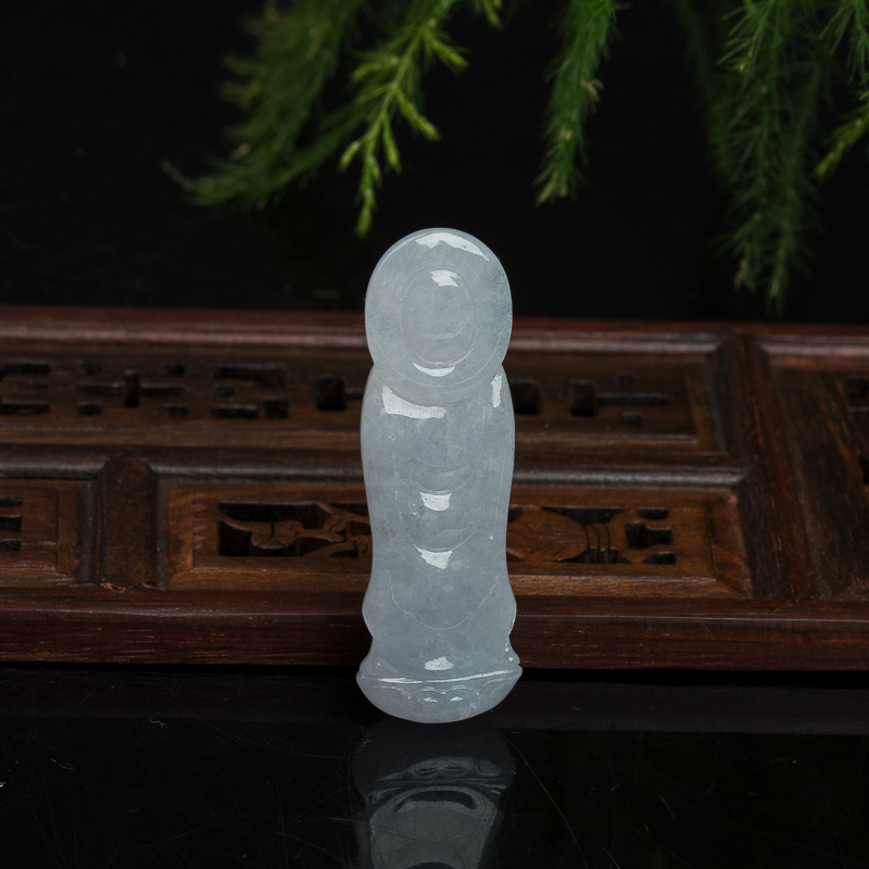 天然豆种浅紫色翡翠观音吊坠-红掌柜