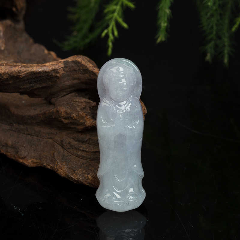 豆种浅紫色翡翠吊坠-红掌柜