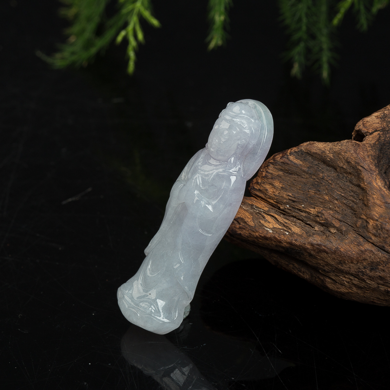 天然浅紫色翡翠观音吊坠-红掌柜