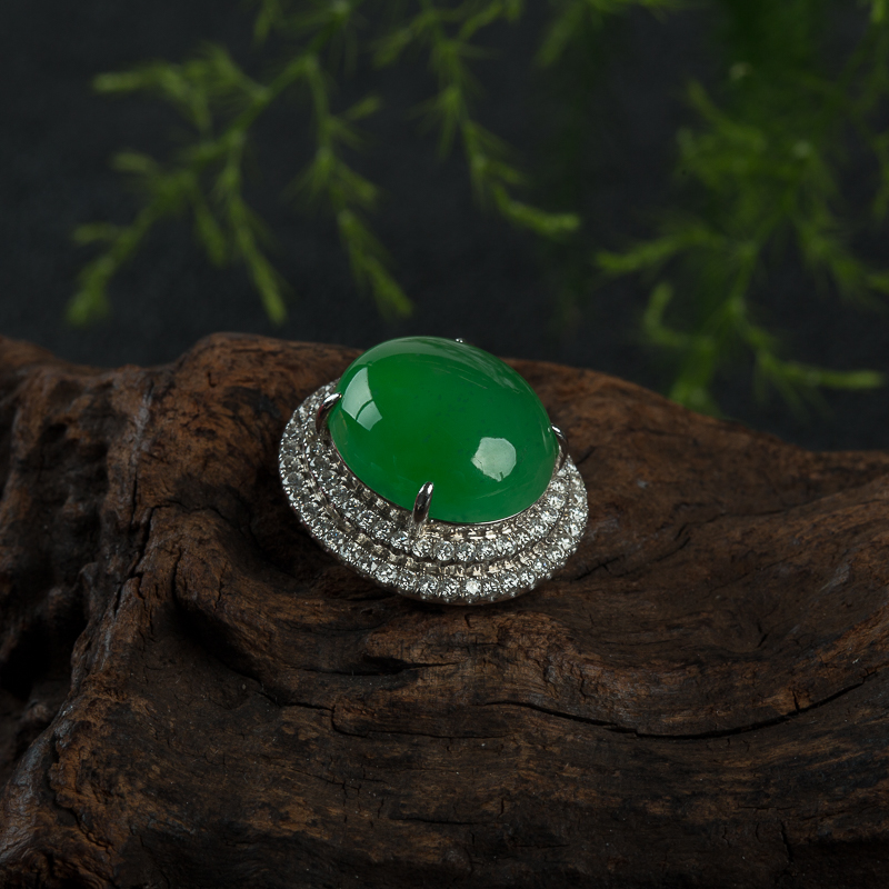 缅甸天然糯冰种翡翠戒指-红掌柜