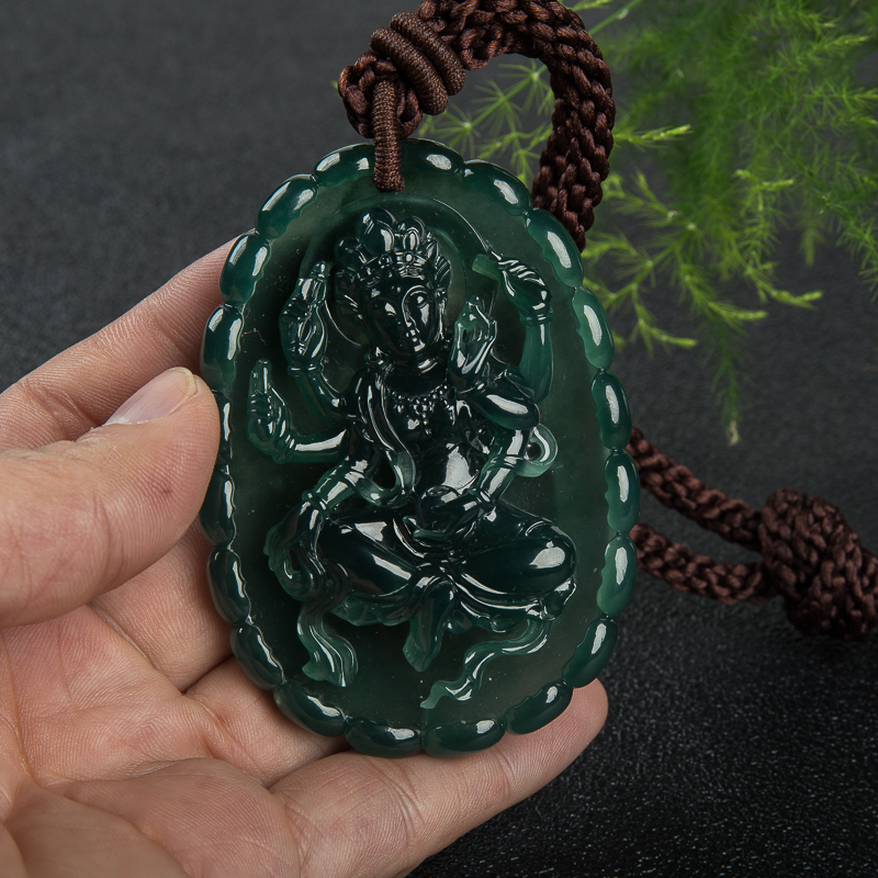 缅甸天然冰种深绿翡翠吊坠-红掌柜