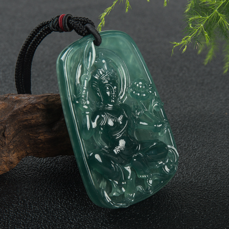 天然冰种深绿翡翠文殊菩萨吊坠-红掌柜