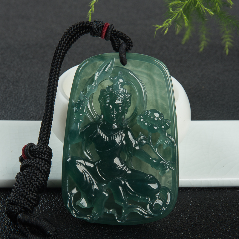 缅甸天然冰种翡翠文殊菩萨吊坠-红掌柜