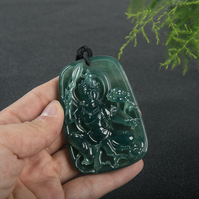 缅甸天然冰种深绿翡翠吊坠-红掌柜