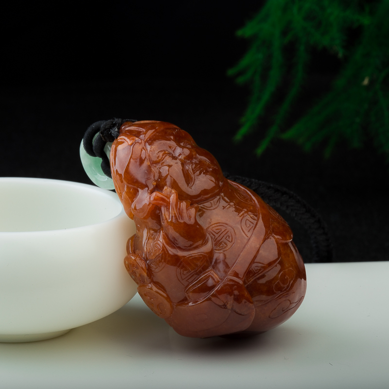 天然缅甸糯种黄翡手把件-红掌柜